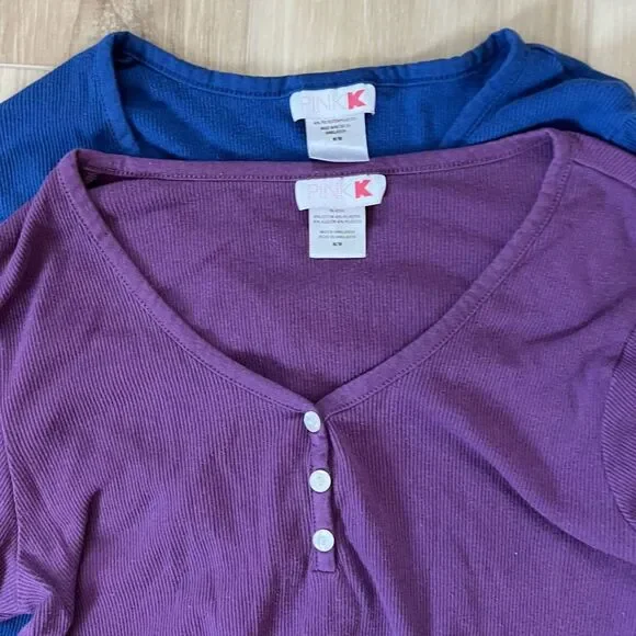 2 Bundle Women's Henley Long Sleeve PJs Pajama Top Shirts sz medium by Pink K - Picture 2 of 4